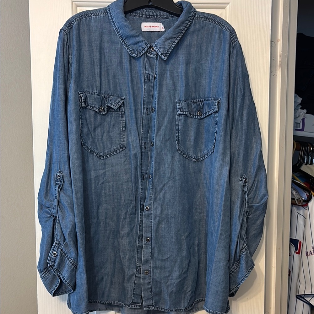 Blue Button Down Shirt with Woven Texture
